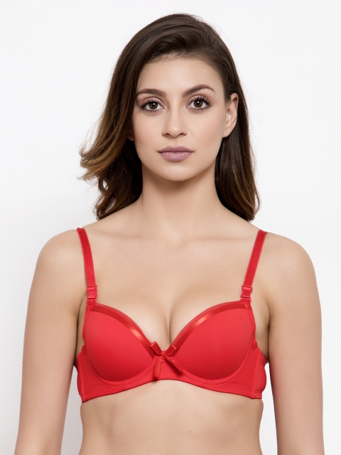 Friskers Red Solid Underwired Lightly Padded Push-Up Bra OO-303-03