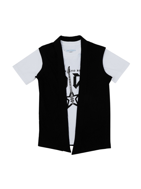 Pantaloons Junior Boys White & Black Printed Round Neck T-shirt