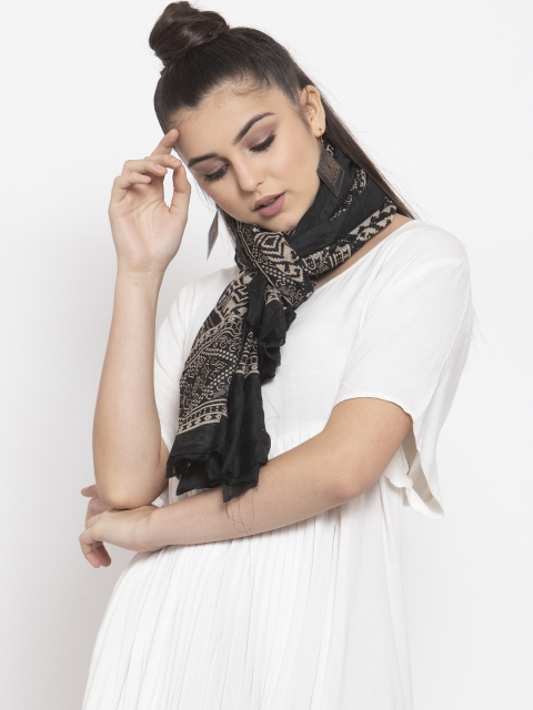 J Style Women Black Printed Stole