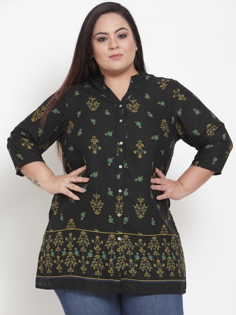 plusS Women Black & Yellow Printed Tunic