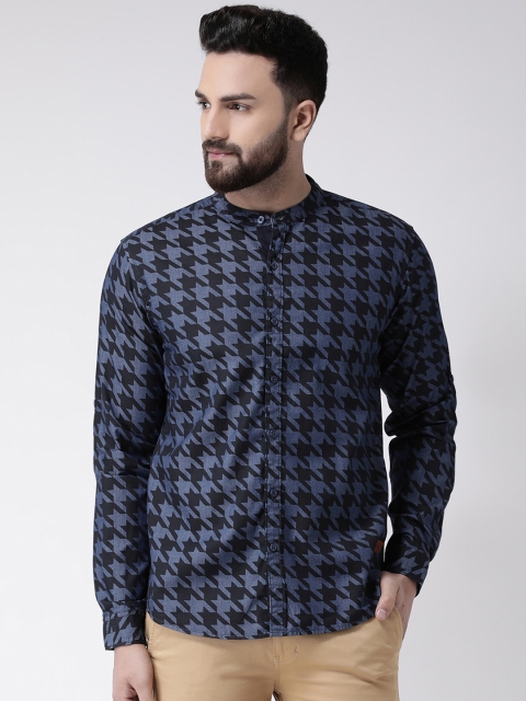 Club York Men Navy Blue New Slim Fit Printed Casual Shirt