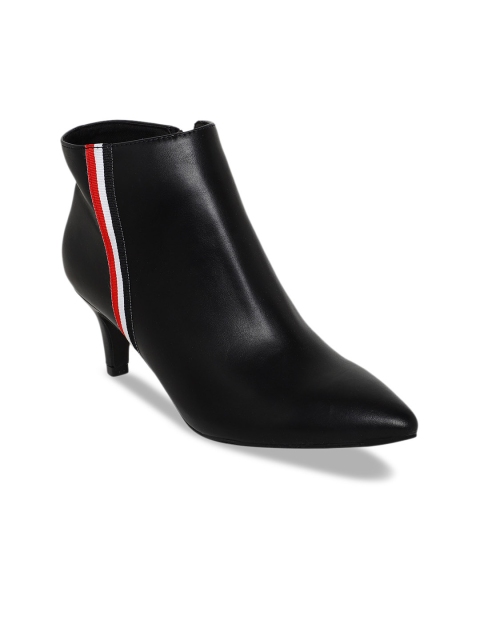 ELLE Women Black & Red Striped Kitten Heeled Boots