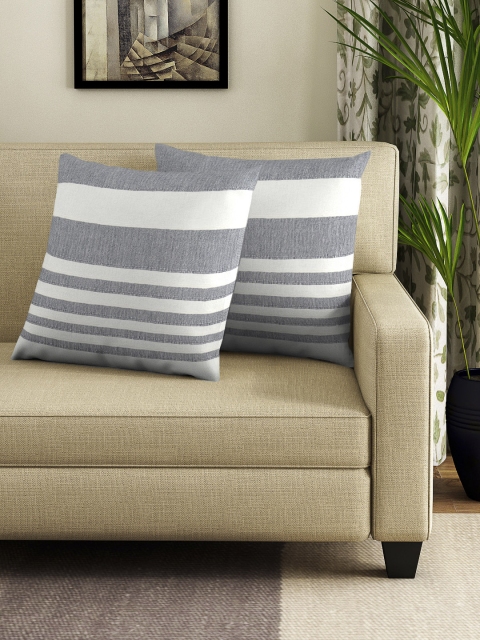 NEUDIS Grey & White Set of 2 Striped Square Cushion Covers