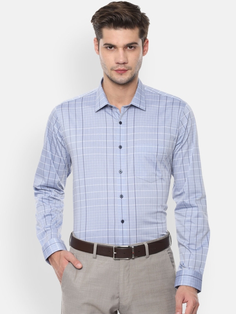 Van Heusen Men Blue Slim Fit Checked Formal Shirt
