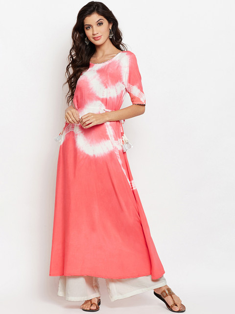 studio rasa Women Coral Orange Tie & Dye A-Line Kurta 
studio rasa Women Coral Orange Tie & Dye A-Line Kurta