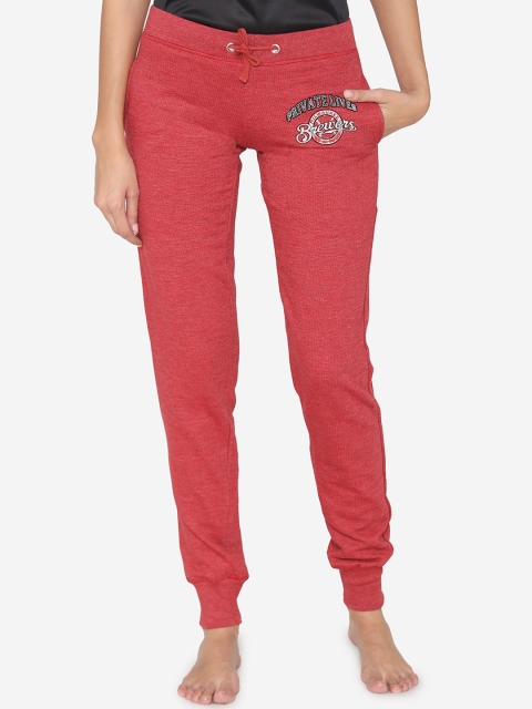 Private Lives Women Red Solid Knitted Woolen Lounge Pants