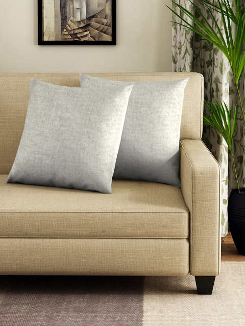 NEUDIS Cream-Coloured Set of 2 Solid Square Cushion Covers