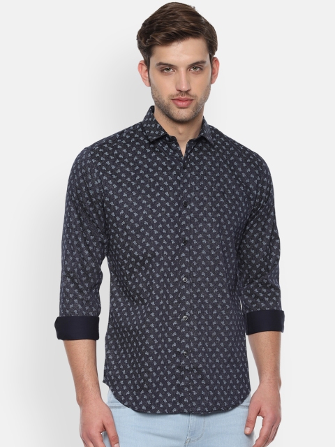 V Dot Men Navy Blue Slim Fit Printed Casual Shirt