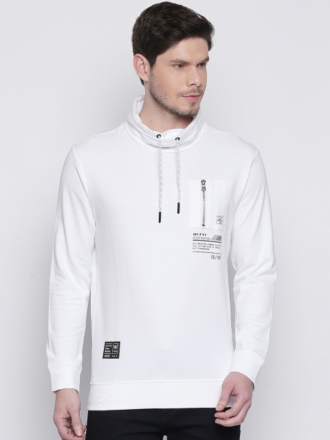 Mufti Men White Solid Sweatshirt