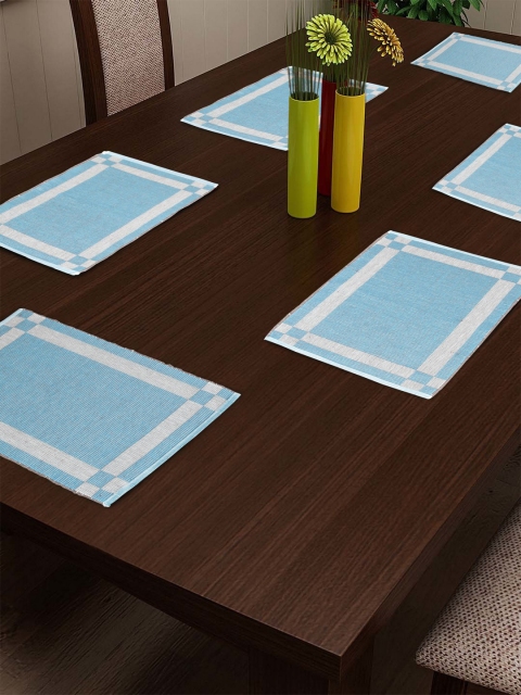 NEUDIS Set of 6 Blue & White Hand Woven Rectangular Table Placemats