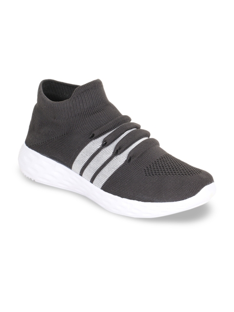 REFOAM Men Grey Slip-On Flyknit Mid-Top Sneakers