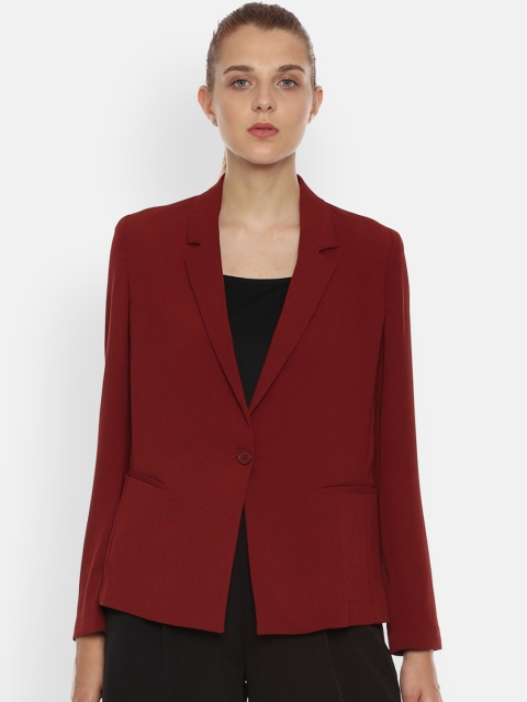 Van Heusen Women Maroon Solid Single-Breasted Blazers