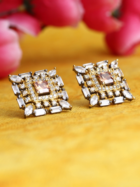Bhana Fashion Rhodium-Plated American Diamond Studs, Metallic