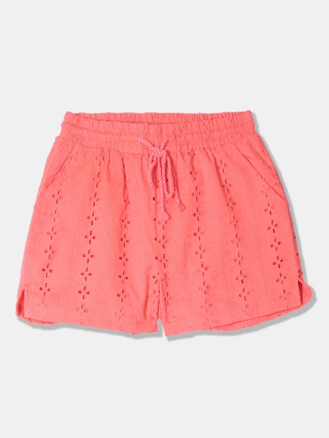 Cherokee Girls Coral Pink Embroidered Regular Fit Regular Shorts