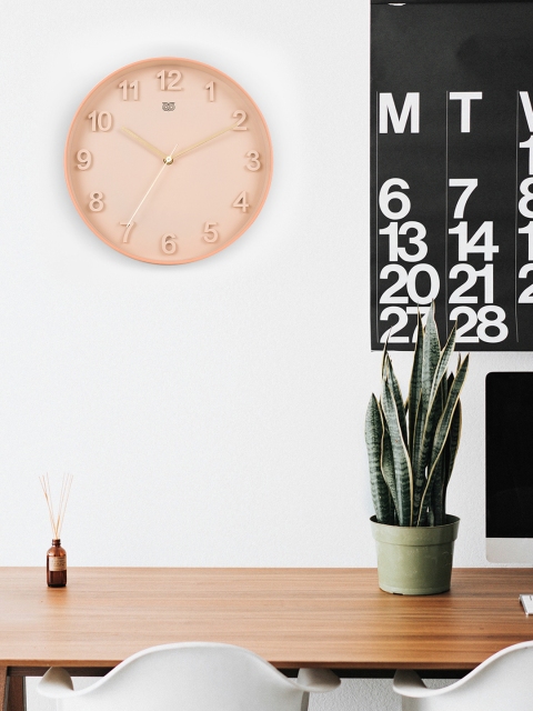 Chumbak Peach-Coloured Round Solid Analogue Wall Clock