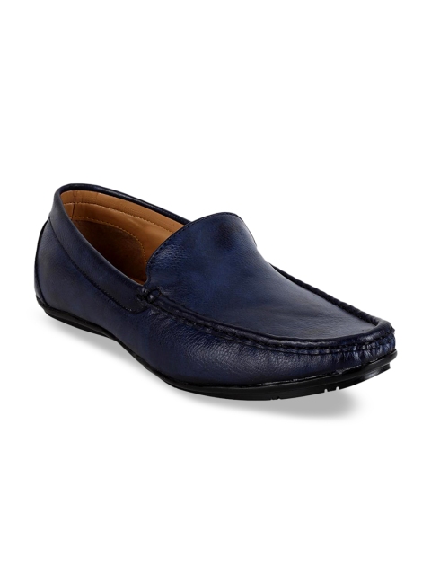 Vardhra Men Blue Solid Leather Formal Loafers