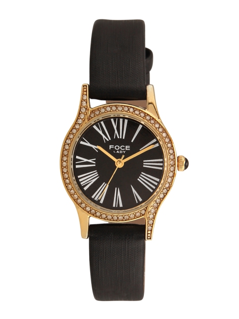 FOCE Women Black Leather Analogue Watch FAWW17GGL