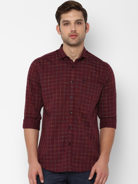Allen Solly Men Maroon & Yellow Checked Slim Fit Casual Shirt