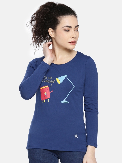 Dollar Missy Women Blue Printed Round Neck T-shirt