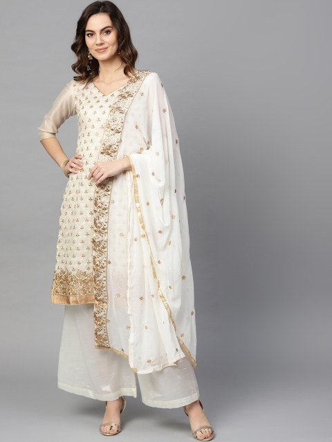 Ishin Women White Embroidered Kurta with Palazzos & Dupatta