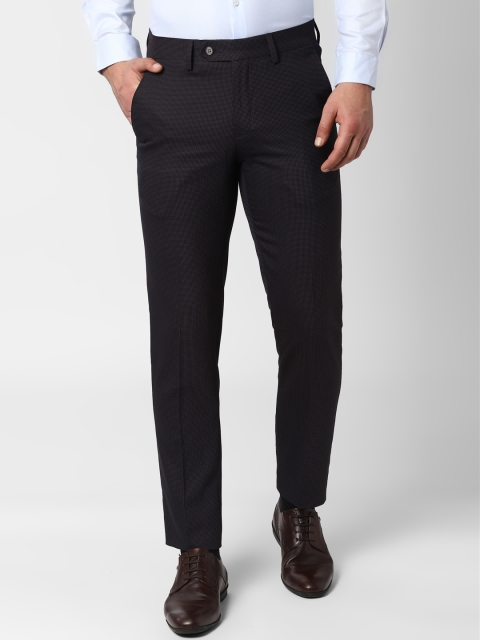 Peter England Men Black Slim Fit Self Design Formal Trousers