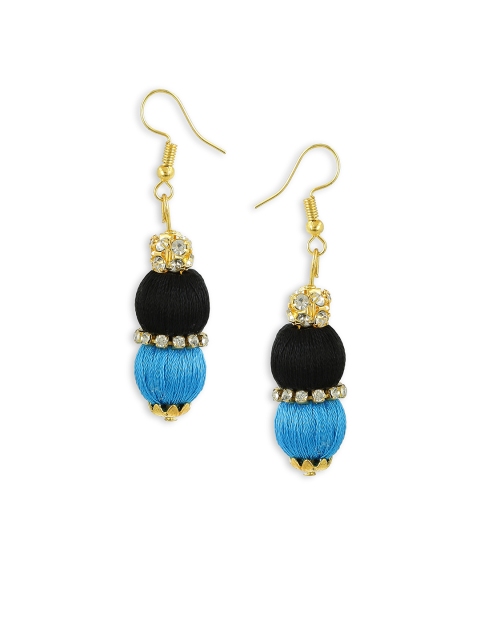 AKSHARA Blue & Black Circular Gold-Plated Drop Earrings