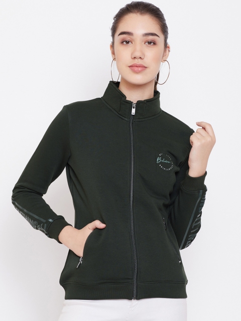 METTLE Women Green Solid Sweatshirt