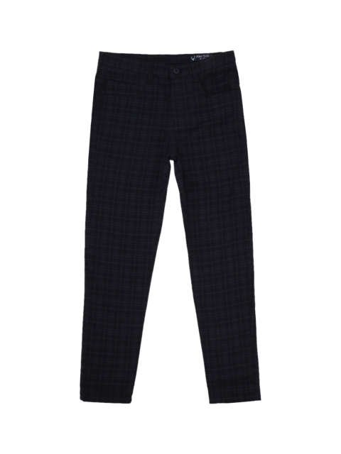 Allen Solly Junior Boys Navy Blue Regular Fit Checked Regular Trousers