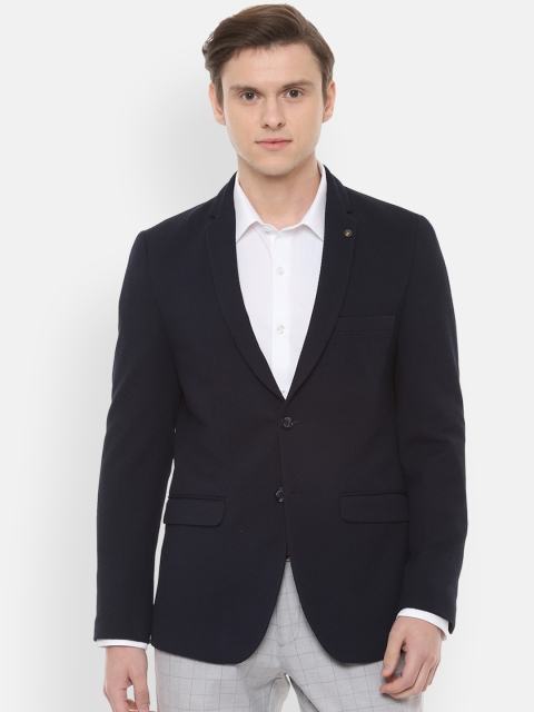 Allen Solly Men Navy Blue Solid Slim-Fit Single-Breasted Blazers
