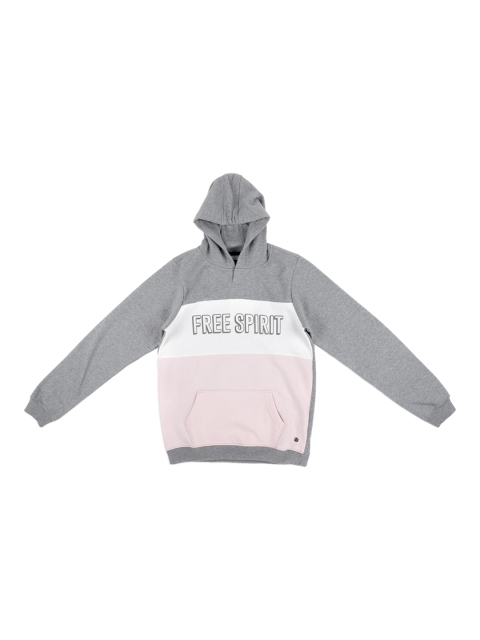 Allen Solly Junior Girls Grey & Pink Colourblocked Hooded Sweatshirt