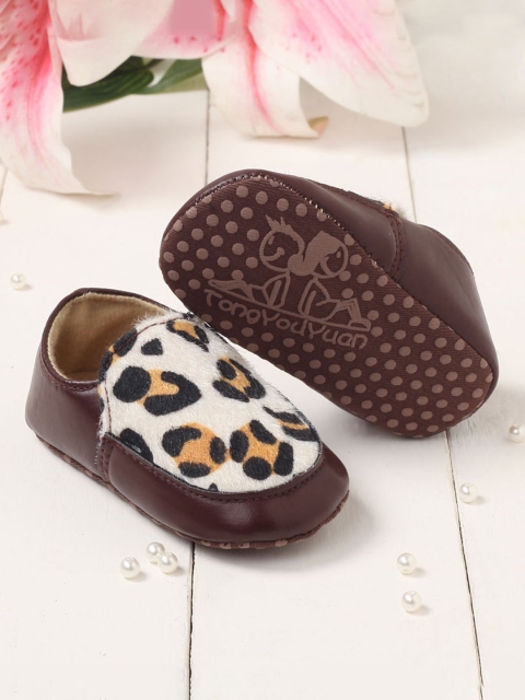 Walktrendy Girls Brown Animal Print Slip On Booties