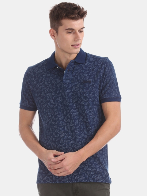 Aeropostale Men Blue Printed Polo Collar T-shirt