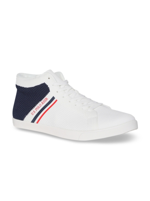 U.S. Polo Assn. Men Off-White & Navy Blue Colourblocked Mid-Top Sneakers