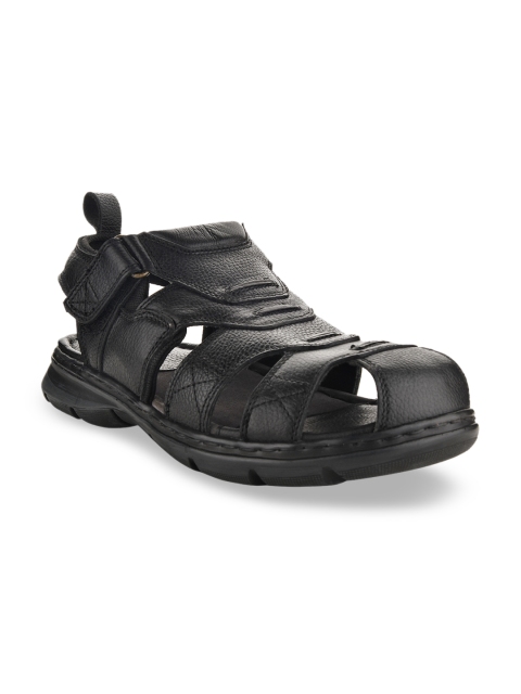 SKO Men Black Leather Sandals