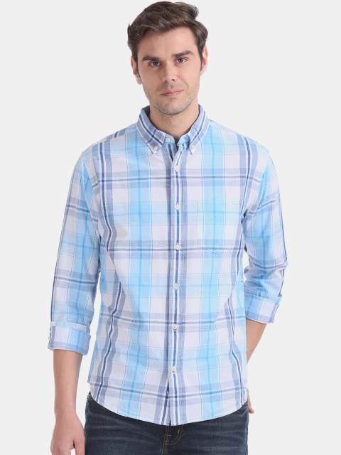 Aeropostale Men Blue & White Regular Fit Checked Casual Shirt