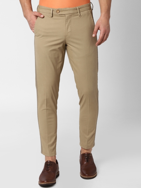 Peter England Casuals Men Beige Tapered Fit Solid Regular Trousers