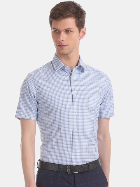 Arrow Men Blue & Grey Regular Fit Checked Formal Shirt