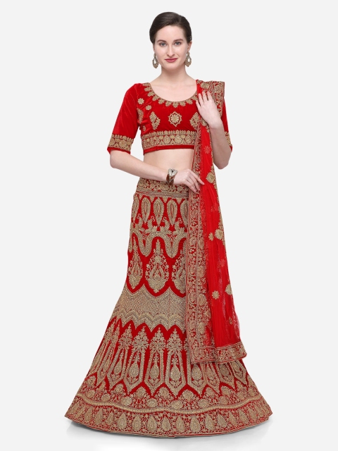 V SALES Red Semi-Stitched Lehenga & Blouse with Dupatta