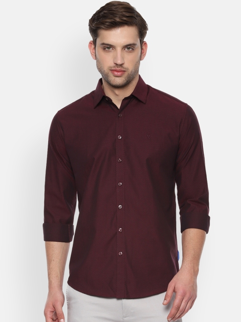 V Dot Men Maroon Slim Fit Self Design Casual Shirt