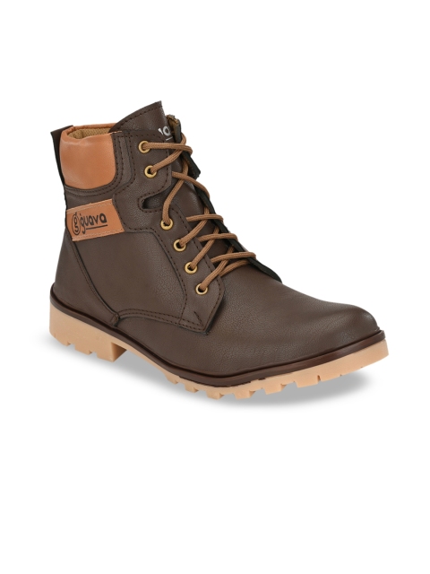 Guava Men Brown Solid Mid-Top Flat Boots