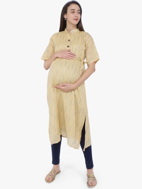 MomToBe Women Beige Striped Maternity A-Line Kurta
