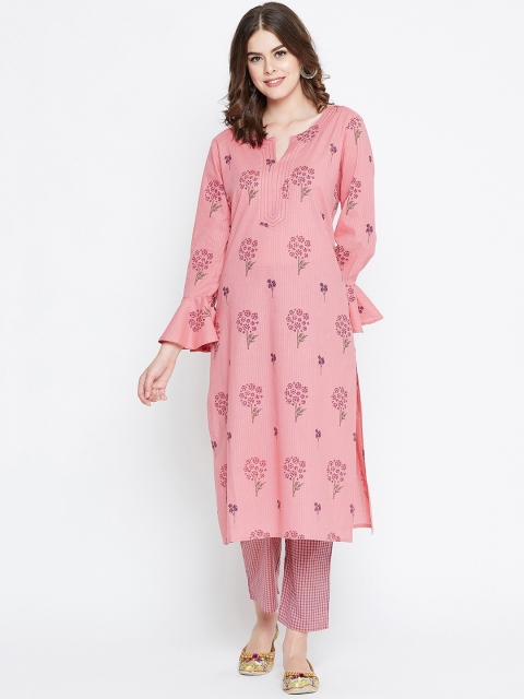 Prakhya Women Pink & Blue Printed Kurta with Trousers