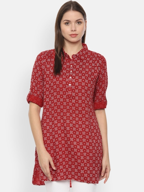 People Women Red & Off-White Printed Tunic