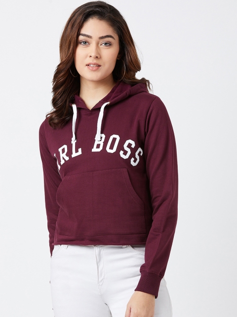 The Dry State Women Burgundy Printed Hooded Sweatshirt