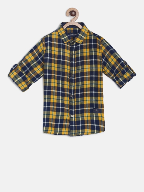 TALES & STORIES Boys Yellow & Blue Regular Fit Checked Casual Shirt