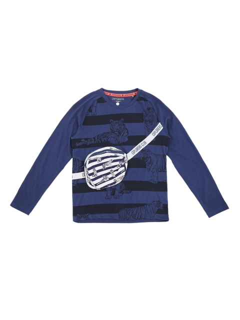 Pantaloons Junior Boys Navy Blue & White Printed Round Neck T-shirt