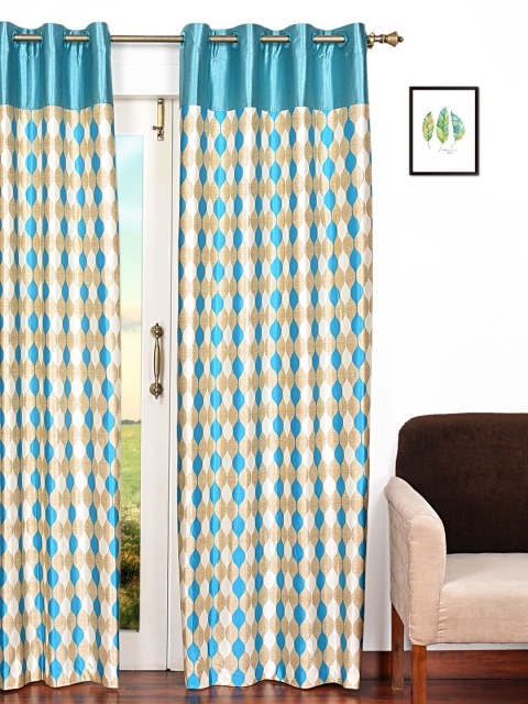 Ariana Turquoise Blue & Beige Single Room Darkening Door Curtain