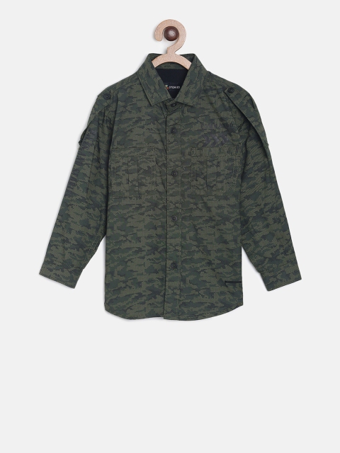 TALES & STORIES Boys Green Regular Fit Printed Casual Shirt