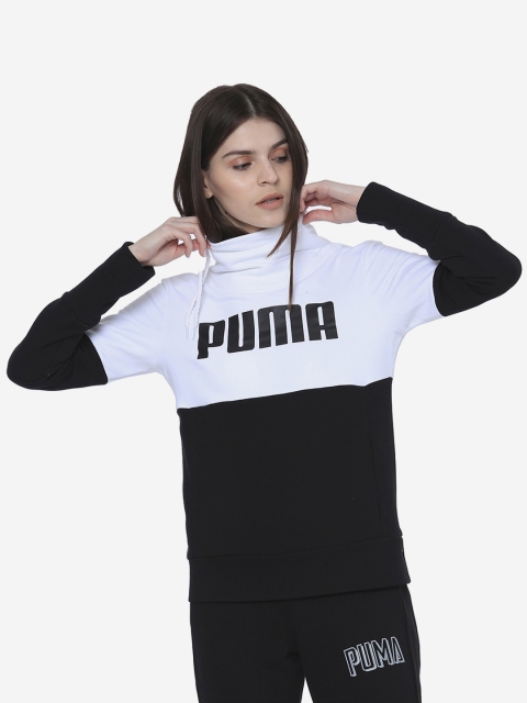 Puma Women White & Black Colourblocked CB Cowl Neck Sweatshirt