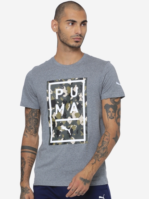 Puma Men Grey Printed Round Neck T-shirt